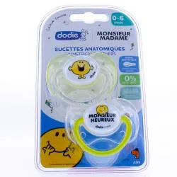 DODIE Monsieur Madame - Sucettes anatomiques 0-6mois x2 monsieur heureux jaune/transparent