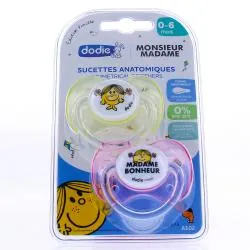 DODIE Monsieur Madame - Sucettes anatomiques 0-6mois x2 monsieur bonheur rose/jaune