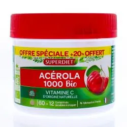 SUPERDIET Acérola 1000 vitamine C bio 60 comprimés + 12 offerts