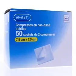 ALVITA Compresses en non-tissé stériles taille 7,5*7,5 cm - 25 sachets de 2 compresses