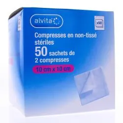 ALVITA Compresses en non-tissé stériles taille 10 * 10 cm - 50 sachets de 2 compresses