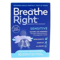 BREATHE RIGHT Bandelettes nasales nez congestionné sensitive petit/moyen 10 bandelettes