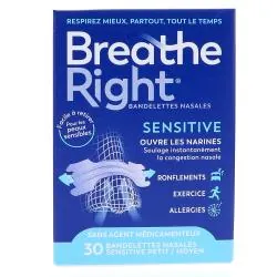 BREATHE RIGHT Bandelettes nasales nez congestionné sensitive petit/moyen 30 bandelettes