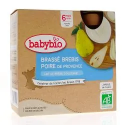 BABYBIO Desserts Lactés - Gourdes brassé brebis, poire de Provence, lait de brebis d'Occitanie dès 6 mois 4x85g