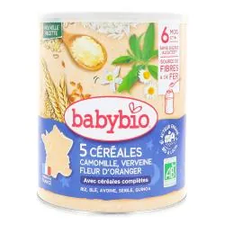 BABYBIO 5 Céréales Camomille, Verveine Fleur d'Oranger bio +6mois 220g