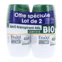 ETIAXIL Anti transpirant végétal noix de coco bio 48h lot de 2 x 50ml