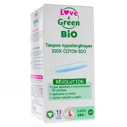 LOVE & GREEN Tampons Hypoallergéniques Super bio 14 tampons avec applicateur