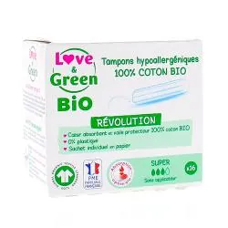 LOVE & GREEN Tampons Hypoallergéniques Super bio 16 tampons sans applicateur