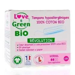 LOVE & GREEN Révolution - Tampons hypoallergéniques flux normal x16 16 tampons sans applicateur