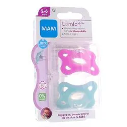 MAM Comfort sucettes 2-6mois x2 rose