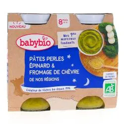 BABY Repas du soir - Petit pot Pates épinard et fromage de chèvre dès 8mois Bio 2x200g