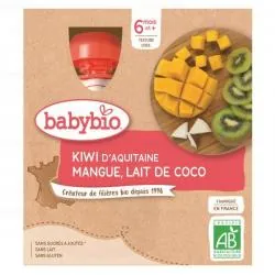 BabyBio Gourdes Kiwi Mangue Lait de Coco BIO - 4x90g