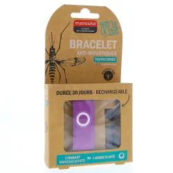 MANOUKA Bracelet anti-moustique Adulte + 1 recharge 6ml violet