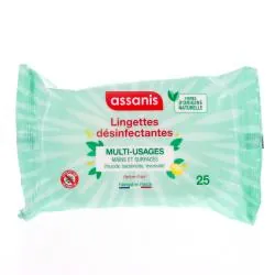 ASSANIS Lingettes désinfectantes Multi-Usages 25 lingettes