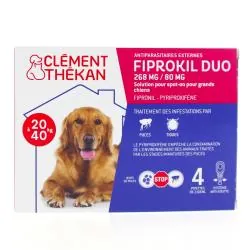 CLEMENT THEKAN Fiprokil Duo 268mg / 80mg solution pour grands chiens 4 pipettes