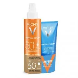 VICHY Spray fluide invisible protection cellulaire SPF50+ 200ml et lait apaisant après-soleil offert