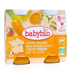 BABYBIO Repas du Midi - Petits Légumes Boulghour Poulet Lait de Coco Bio 2x200g