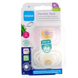 MAM Sucettes +6 mois perfect nuit silicone blanc / rose clair