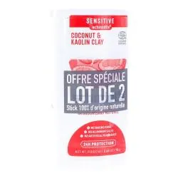 SCHMIDT'S Sensitive - Déodorant Noix de Coco et Argile Stick 2x75g