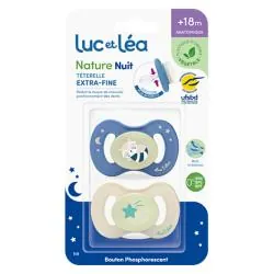 LUC ET LEA Nature Nuit - Duo sucette silicone anatomique raton laveur +18mois