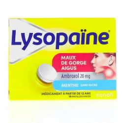LYSOPAINE Maux de Gorge Aigus Ambroxol 20mg Sans Sucre 18 pastilles à sucer Menthe