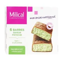 MILICAL Barres minceur hyperprotéinées goût choco pistache x 6