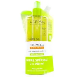 A-DERMA Exomega Control - Huile lavante émolliente flacon 500ml + eco recharge 500ml