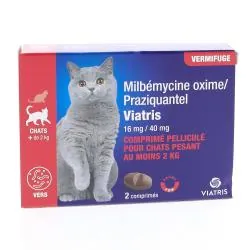 VIATRIS Milbemycine Oxime / Praziquantel Chat+2kg x2 Comprimés