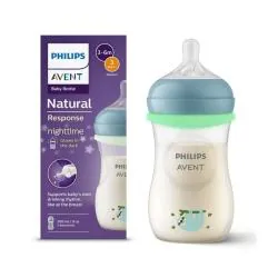 AVENT Biberon Natural response biberon tétine silicone +1mois 260ml special nuit
