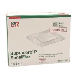 LOHMANN & RAUSHER Suprasorb P SensiFlex Pansement Hydrocellulaire Siliconé x10 5 x 5 cm border lite