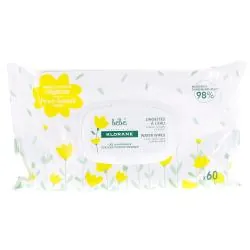 KLORANE bébé - Lingettes nettoyantes à l'eau x60