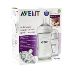 AVENT Biberon Natural response biberon tétine silicone lot 2 transparents 260ml