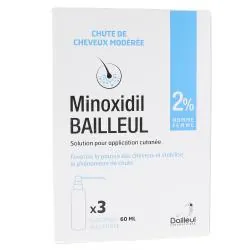 MINOXIDIL Bailleul 2 % 3 flacons de 60 ml