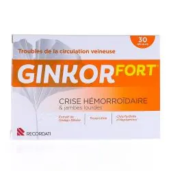 GINKOR Fort - jambes lourdes et crise hémorroïdaire boîte de 30 gélules