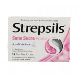 STREPSILS fraise sans sucre, pastille édulcorée à l'isomalt boîte de 24 pastilles