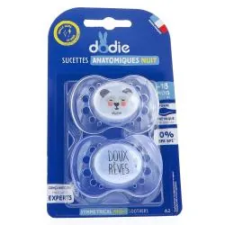 DODIE Duo sucettes +18 mois nuit anatomiques silicone REF A2