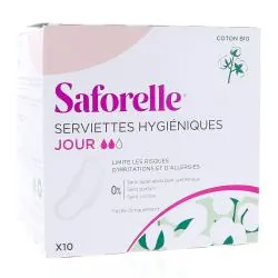 SAFORELLE Coton protect serviettes hygiéniques extra fines avec ailettes x 10