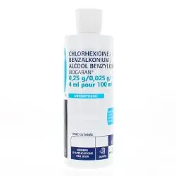 BIOGARAN Chlorhexidine/benzalkonum/alcool benzylique 0.25g/0.025g/ 4 ml pour 100ml flacon 250ml