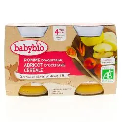 BABYBIO Fruits - Petits pots Pomme / Abricot / Céréale dès 4 mois 2x130g