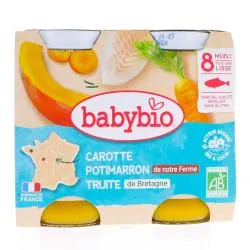 BABYBIO Repas du Midi - Petits pots carotte, potimarron, truite dès 8 mois 2x200g