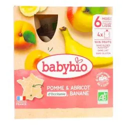 BABYBIO Fruits - Gourde pommes, abricots, banane dès 6 mois 4x90g