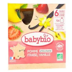 BABYBIO Fruits - Gourde pomme, fraise, vanille dès 6 mois 4x90g