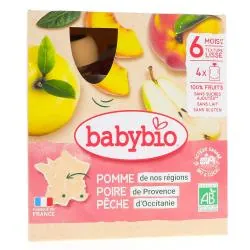 BABYBIO Fruits - Gourdes pomme, poire, pêche dès 6 mois 4x90g