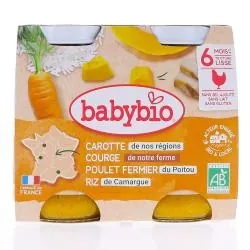 BABYBIO Repas du Midi - Petits pots carotte,butternut, poulet, riz dès 6 mois 2x200g
