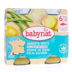 BABYBIO Repas du Midi - Petits pots haricots verts, pomme de terre colin dès 6mois 2x200g