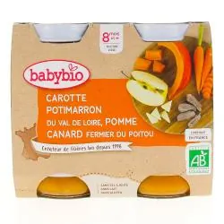 BABYBIO Repas du Midi - Petits pots carotte, potimarron, pomme, canard dès 8 mois 2x200g