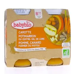 BABYBIO Repas du Midi - Petits pots carotte, potimarron, pomme, canard dès 8 mois 2x200g