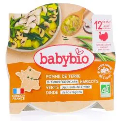 BABYBIO Repas du Midi - Petit plat pomme de terre, haricots verts, émincé de dinde fermière de Poitou dès 12 mois