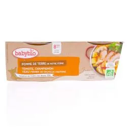 BABYBIO Repas du Midi - Petits bols Pommes de terre, tomates, champignons, veau fermier d'Aquitaine dès 8 mois 2x200g