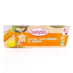 BABYBIO Repas du Midi - Petits bols Mijoté de légumes, dinde fermière, riz dès 8 mois 2x200g